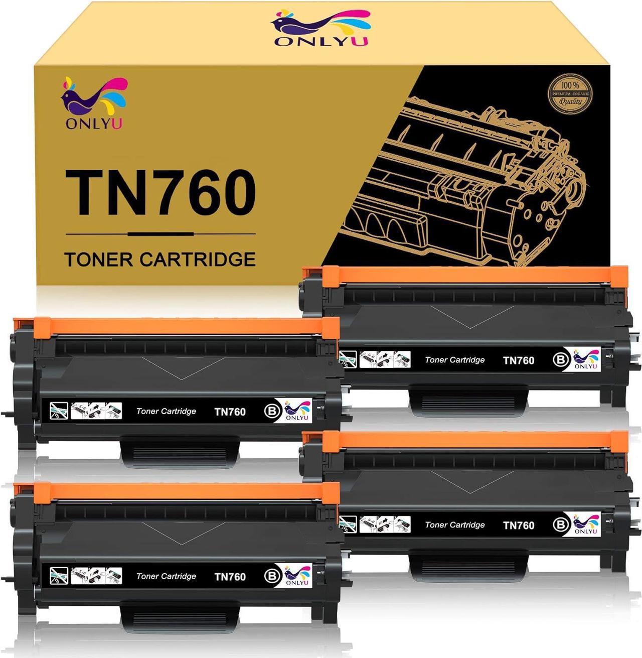 ONLYU Compatible Toner Cartridge Replacement for Brother TN760 TN-760 TN730 to Use with HL-L2350DW HL-L2395DW HL-L2390DW HL-L2370DW MFC-L2750DW MFC-L2710DW DCP-L2550DW (Black, 4 Pack)