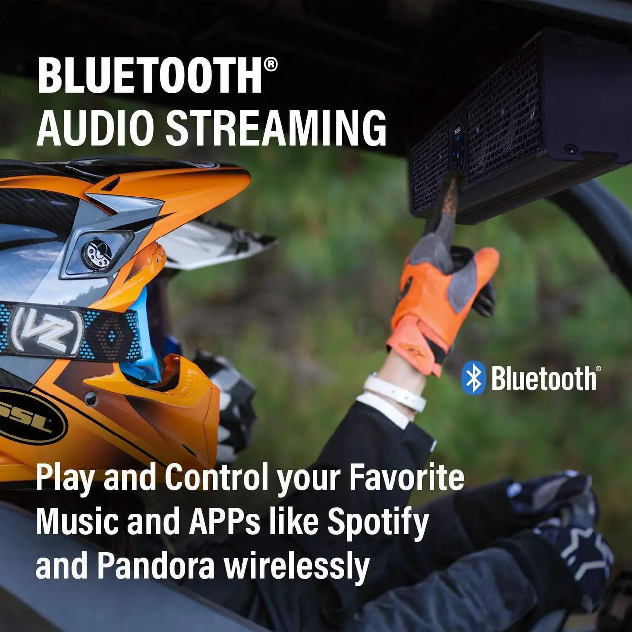 Alt view image 3 of 6 - Weatherproof 26 Inch Class A B Portable Audio System Bluetooth MP3 Smartphone Sound Bar Speaker with Wireless Remote and ATV UTV Clamps
