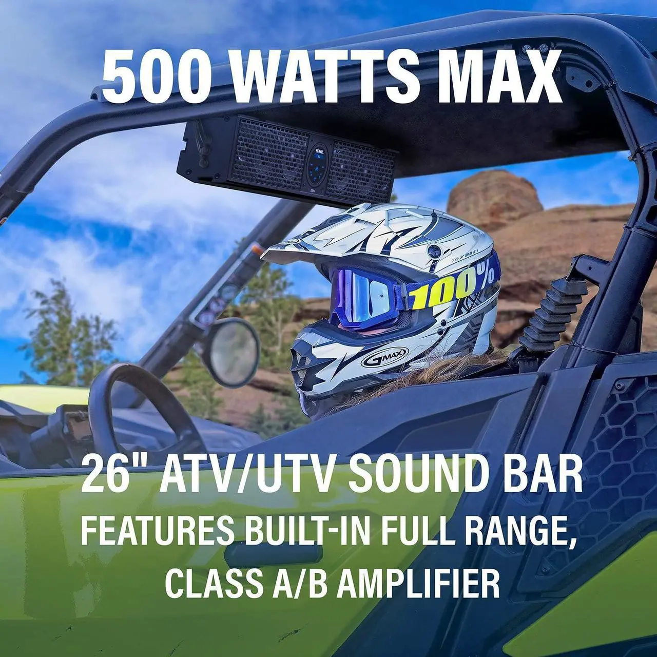Alt view image 5 of 6 - Weatherproof 26 Inch Class A B Portable Audio System Bluetooth MP3 Smartphone Sound Bar Speaker with Wireless Remote and ATV UTV Clamps