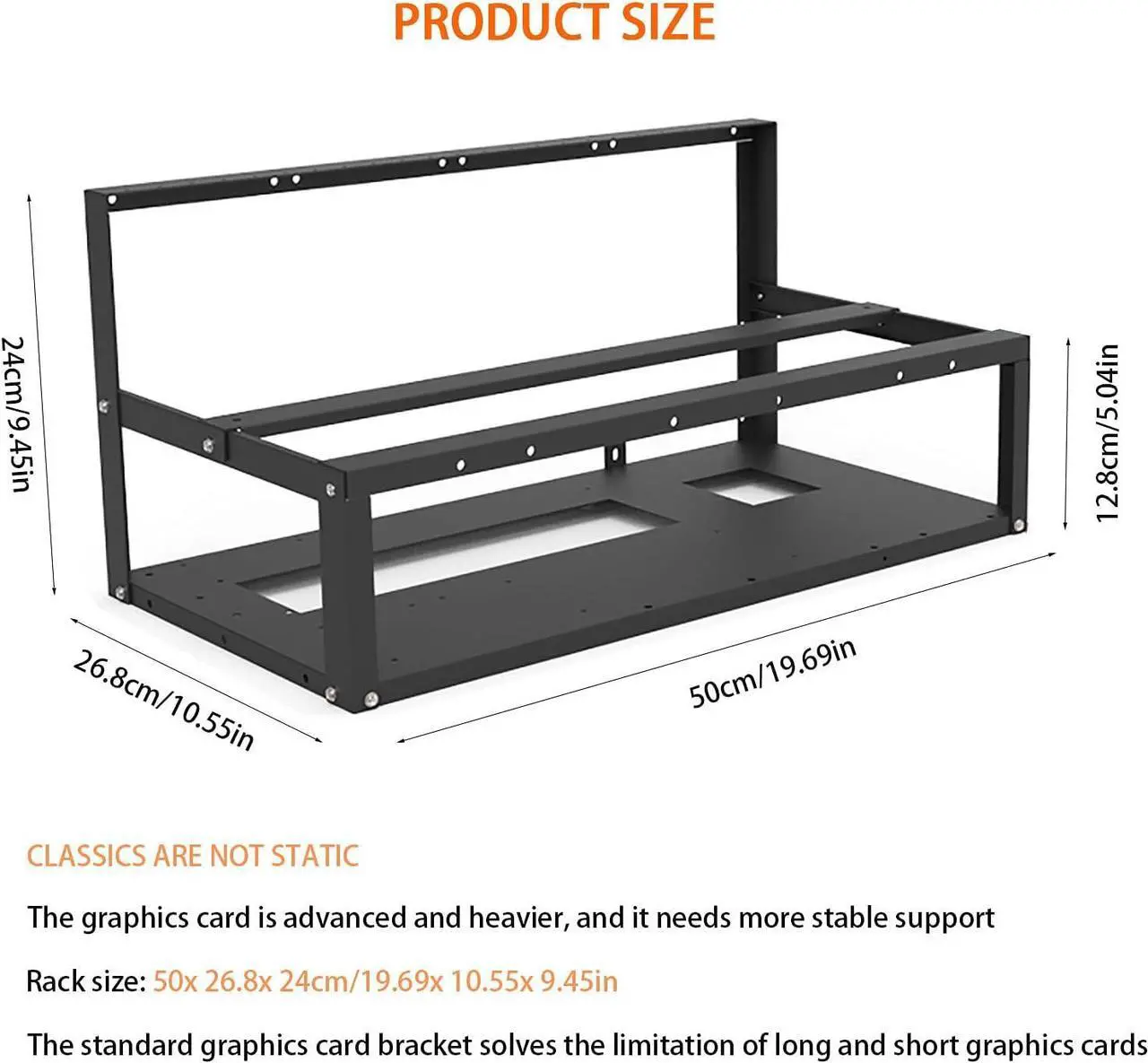 Alt view image 2 of 7 - Mining Rig Frame, Steel Open Air Miner Mining Frame Rig Case Support Long and Short Size GPU, Support HDD*1+SSD*2, Mining Case for ETH ETC