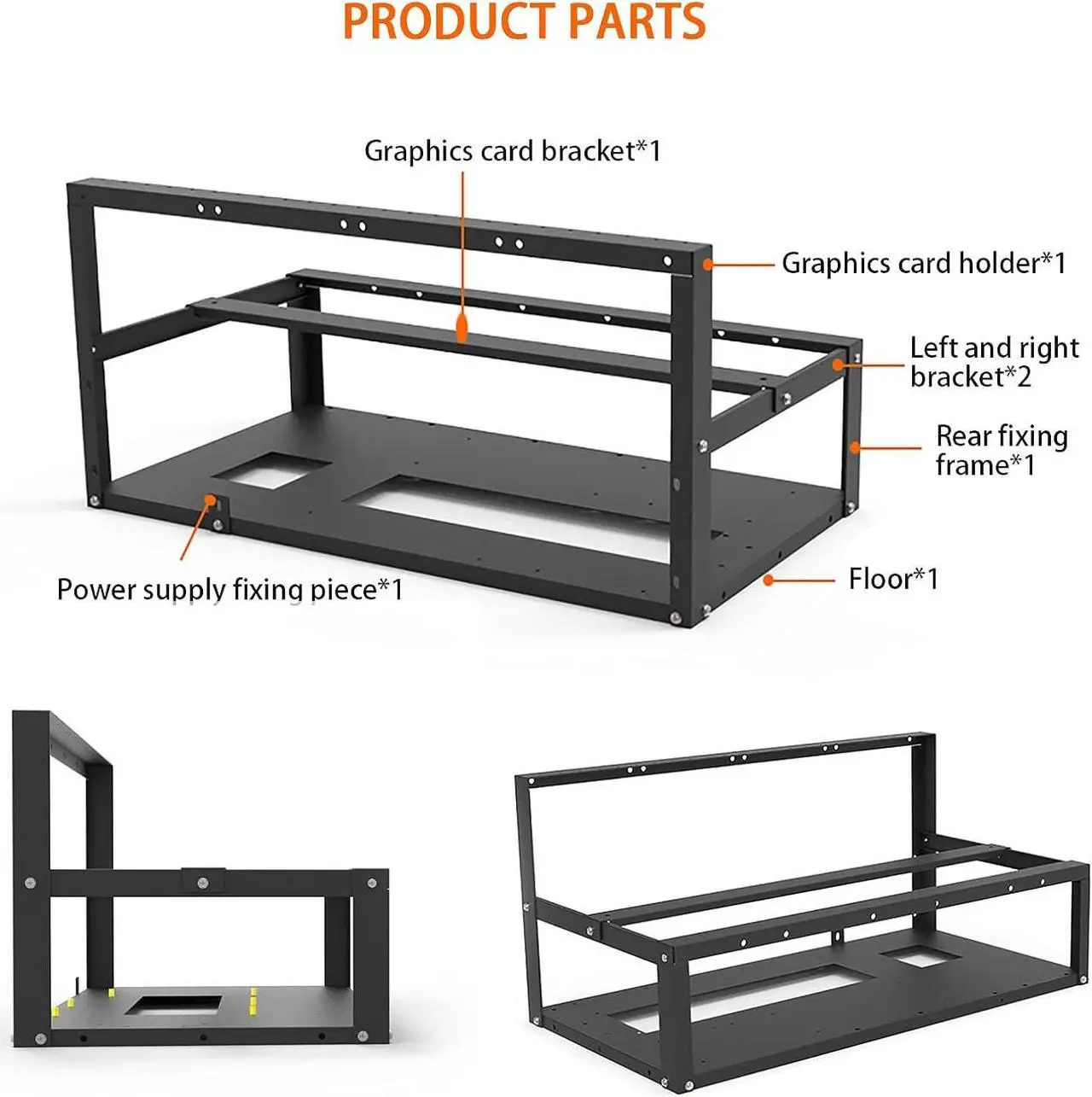 Alt view image 3 of 7 - Mining Rig Frame, Steel Open Air Miner Mining Frame Rig Case Support Long and Short Size GPU, Support HDD*1+SSD*2, Mining Case for ETH ETC