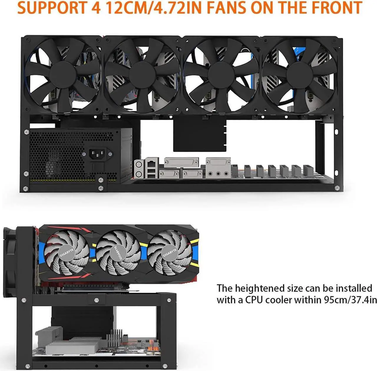 Alt view image 4 of 7 - Mining Rig Frame, Steel Open Air Miner Mining Frame Rig Case Support Long and Short Size GPU, Support HDD*1+SSD*2, Mining Case for ETH ETC