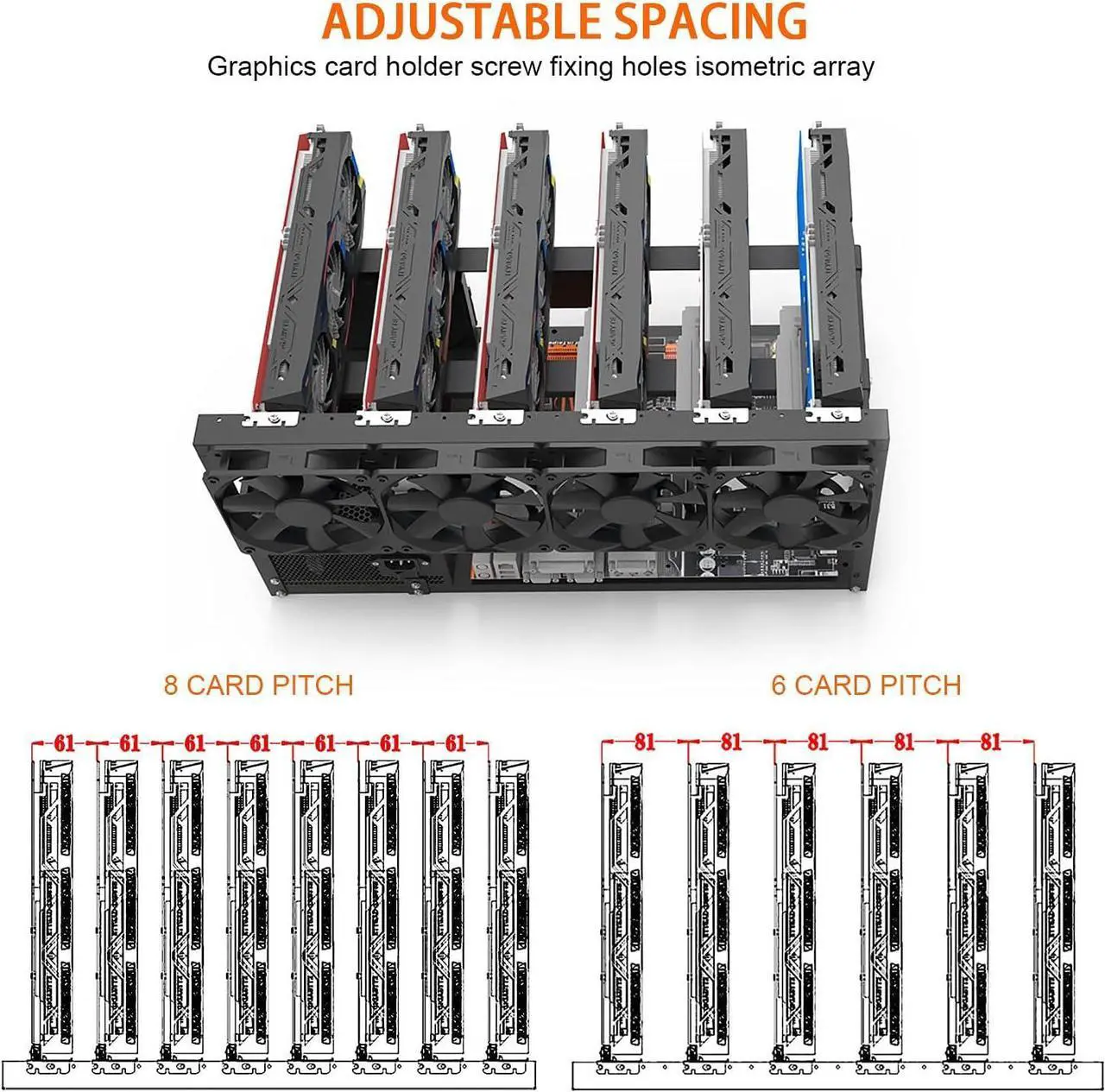 Alt view image 5 of 7 - Mining Rig Frame, Steel Open Air Miner Mining Frame Rig Case Support Long and Short Size GPU, Support HDD*1+SSD*2, Mining Case for ETH ETC