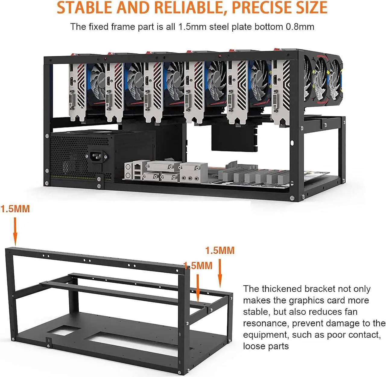 Alt view image 7 of 7 - Mining Rig Frame, Steel Open Air Miner Mining Frame Rig Case Support Long and Short Size GPU, Support HDD*1+SSD*2, Mining Case for ETH ETC