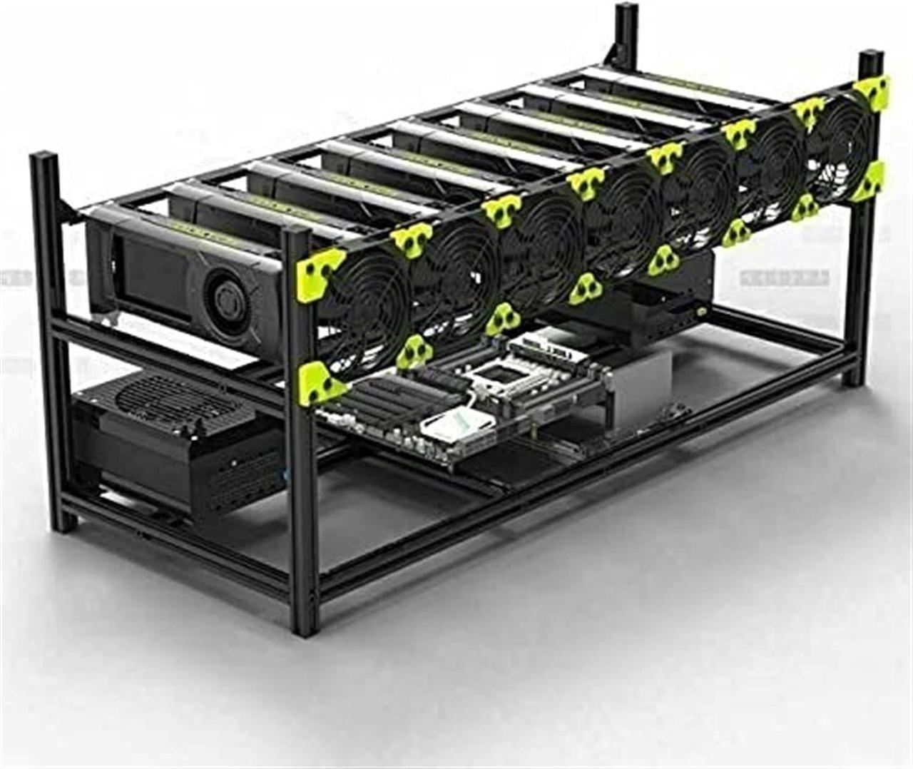 Alt view image 3 of 6 - Mining Rig Frame, 6/8 GPU Aluminum Stackable Open Air Mining Case Computer Frame Rig Ethereum (Color : Black, Size : 8GPU-V3C)