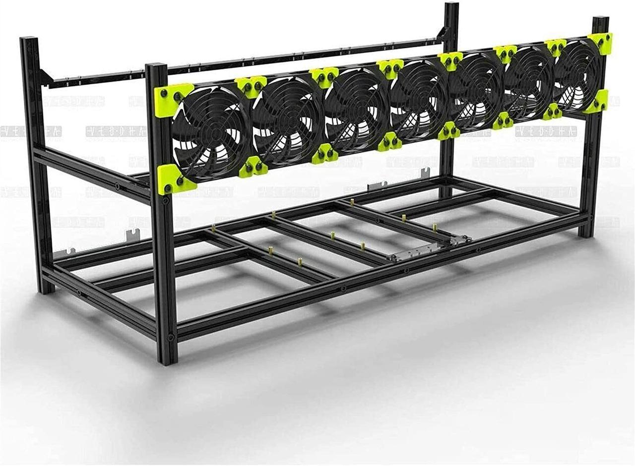 Alt view image 2 of 6 - Mining Rig Frame, 6/8 GPU Aluminum Stackable Open Air Mining Case Computer Frame Rig Ethereum (Color : Black, Size : 8GPU-V3C)