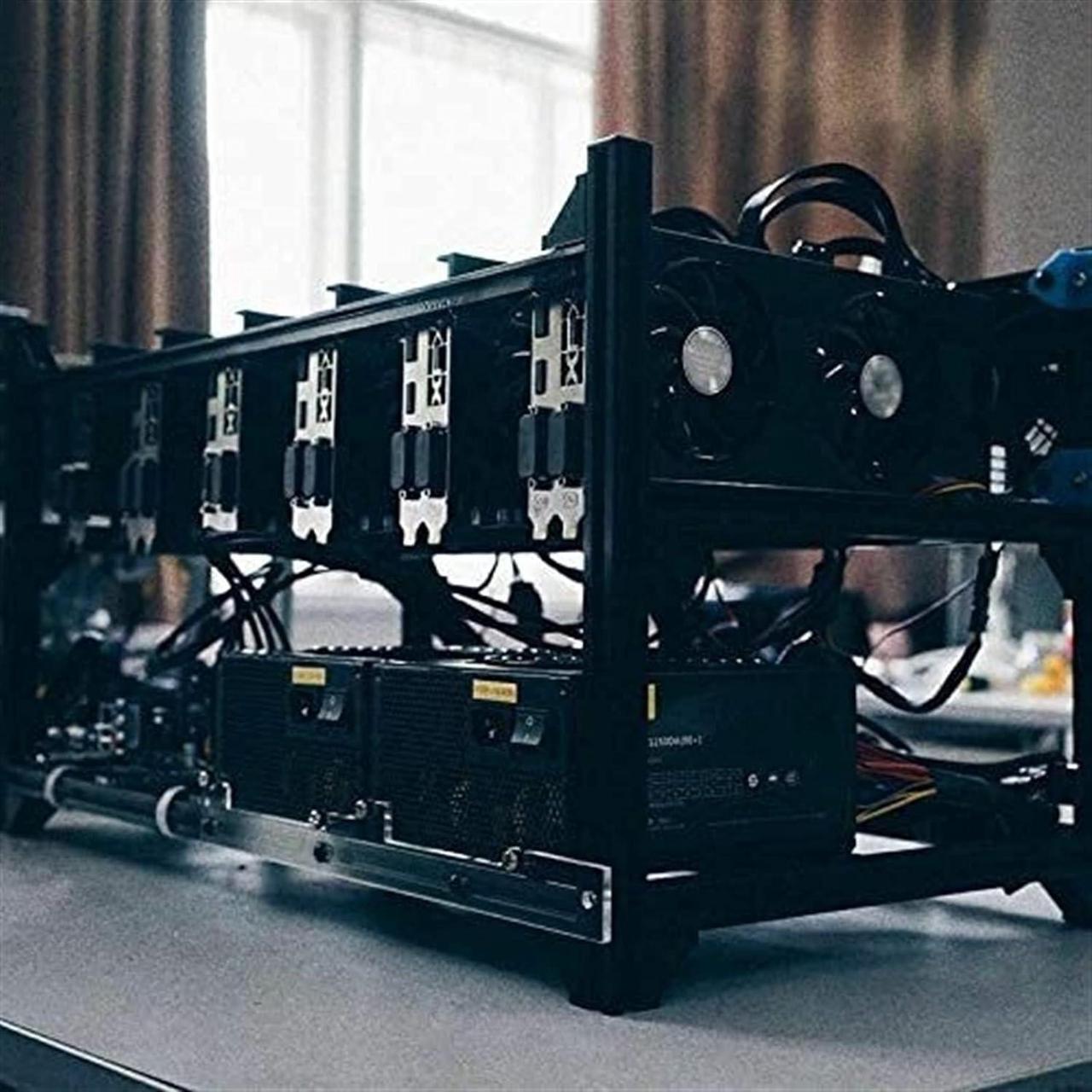 Alt view image 5 of 6 - Mining Rig Frame, 6/8 GPU Aluminum Stackable Open Air Mining Case Computer Frame Rig Ethereum (Color : Black, Size : 8GPU-V3C)