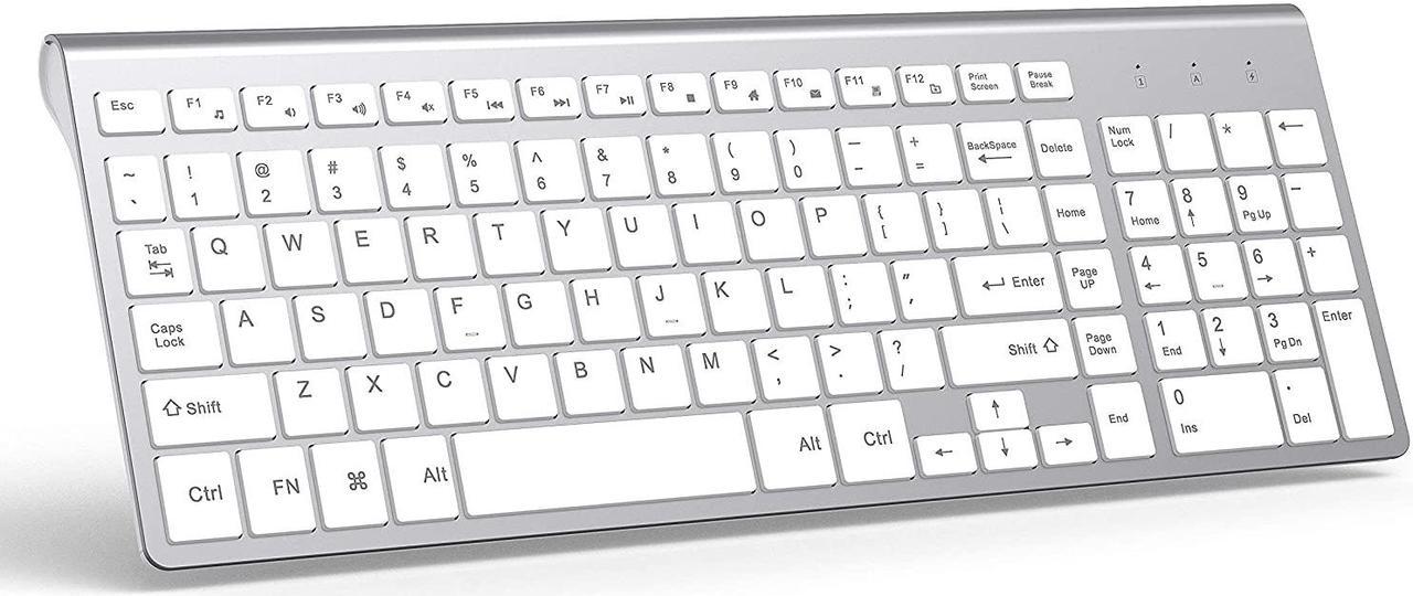 Wireless Keyboard, J JOYACCESS 2.4G Slim Compact Full Size Wireless Keyboard-for PC, Mac,iMacDesktop, Computer, Laptop, Smart TVWindows XP/Vista/7/8/10 by J JOYACCESS-Silver and White