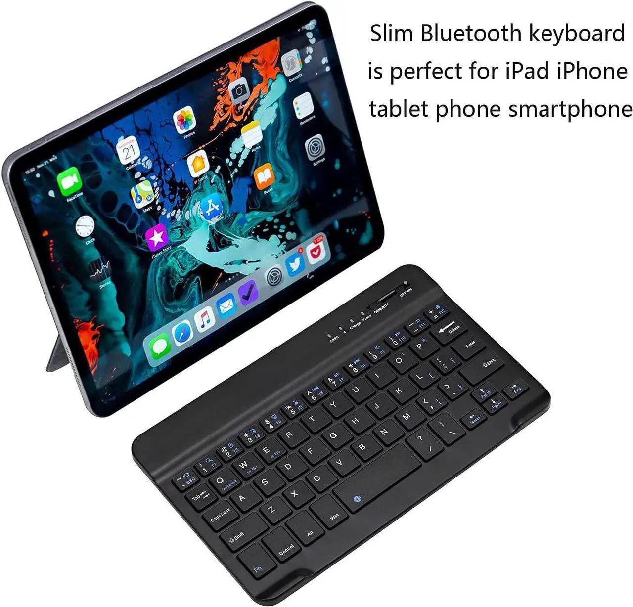 Alt view image 2 of 7 - Ultra-Slim Bluetooth Keyboard Portable Mini Wireless Keyboard Rechargeable for Apple iPad iPhone Samsung Tablet Phone Smartphone iOS Android Windows (7 inch Black)