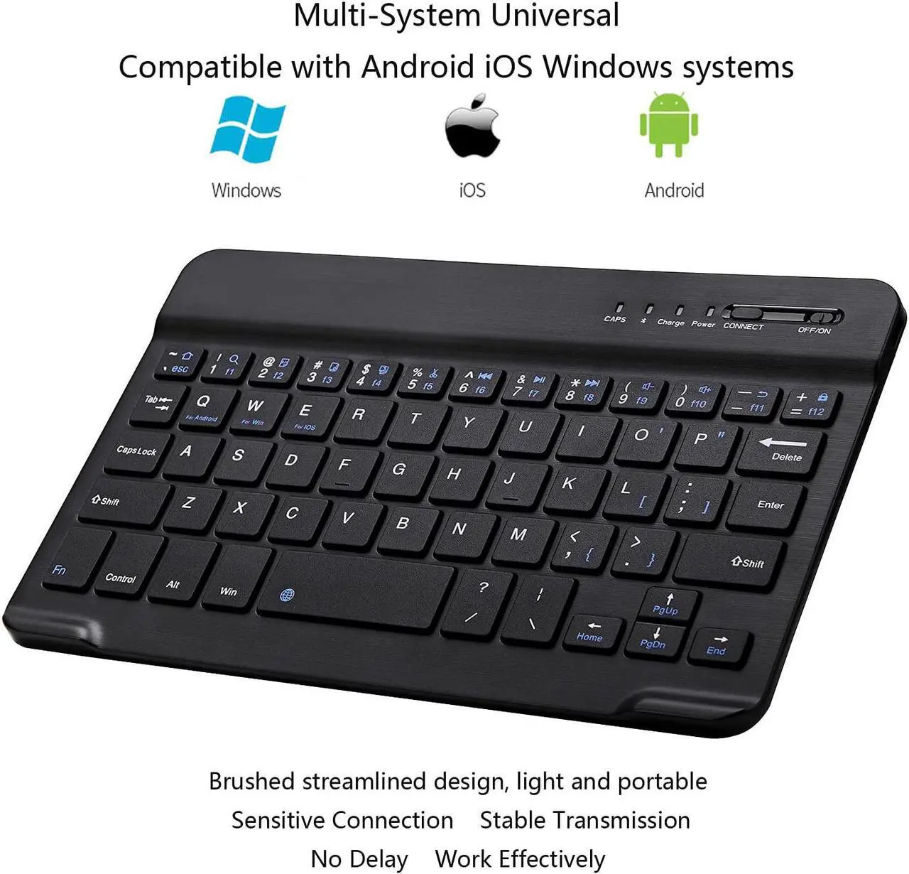 Alt view image 3 of 7 - Ultra-Slim Bluetooth Keyboard Portable Mini Wireless Keyboard Rechargeable for Apple iPad iPhone Samsung Tablet Phone Smartphone iOS Android Windows (7 inch Black)