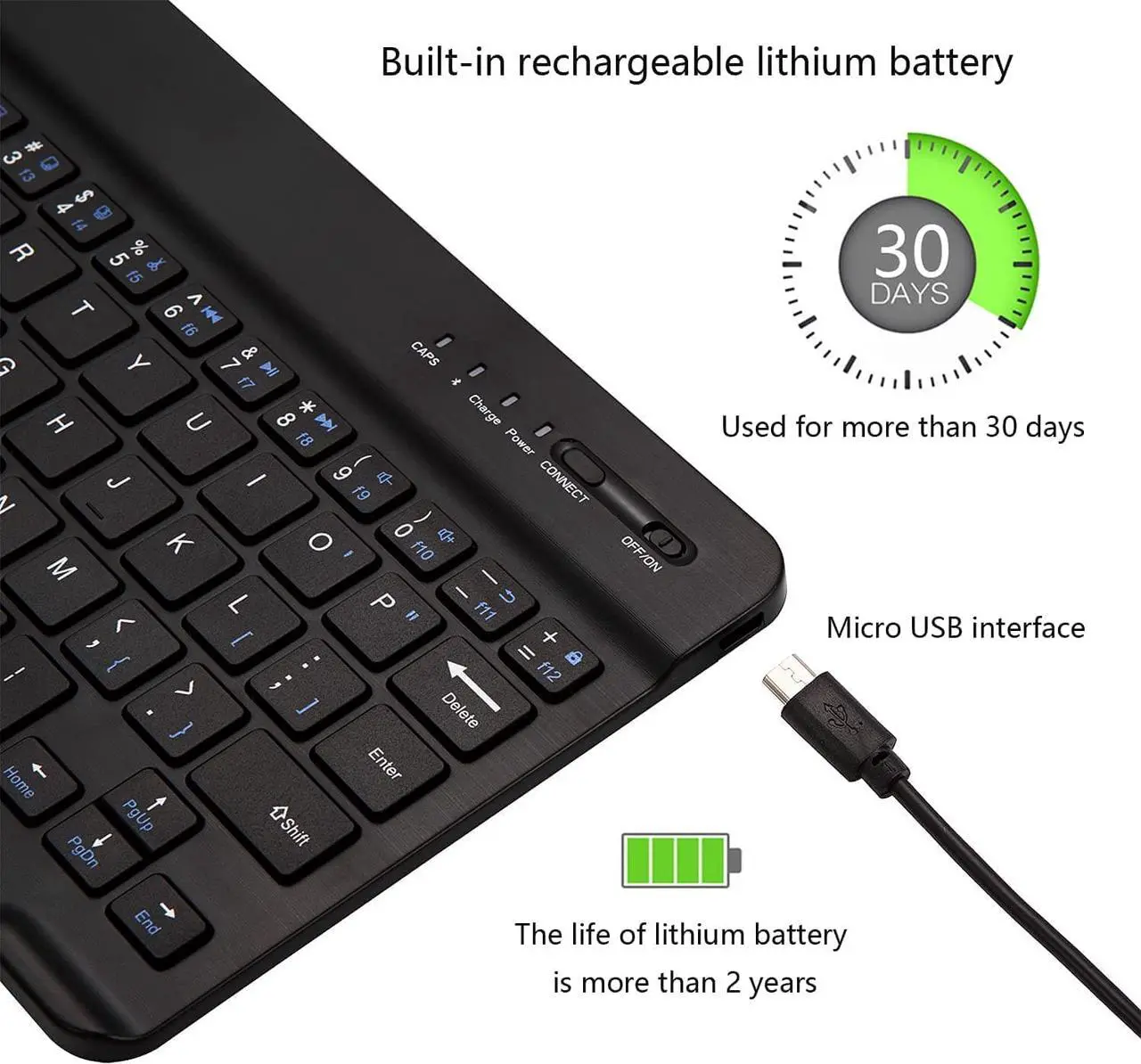 Alt view image 5 of 7 - Ultra-Slim Bluetooth Keyboard Portable Mini Wireless Keyboard Rechargeable for Apple iPad iPhone Samsung Tablet Phone Smartphone iOS Android Windows (7 inch Black)