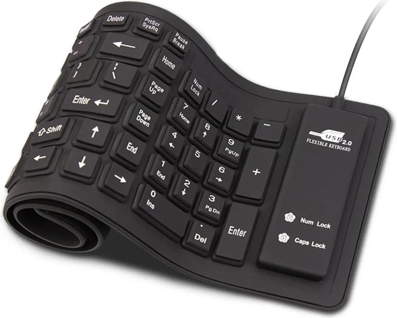 Main image of Foldable Silicone Keyboard USB Wired Waterproof Rollup Keyboard for PC Notebook Laptop (All Black)