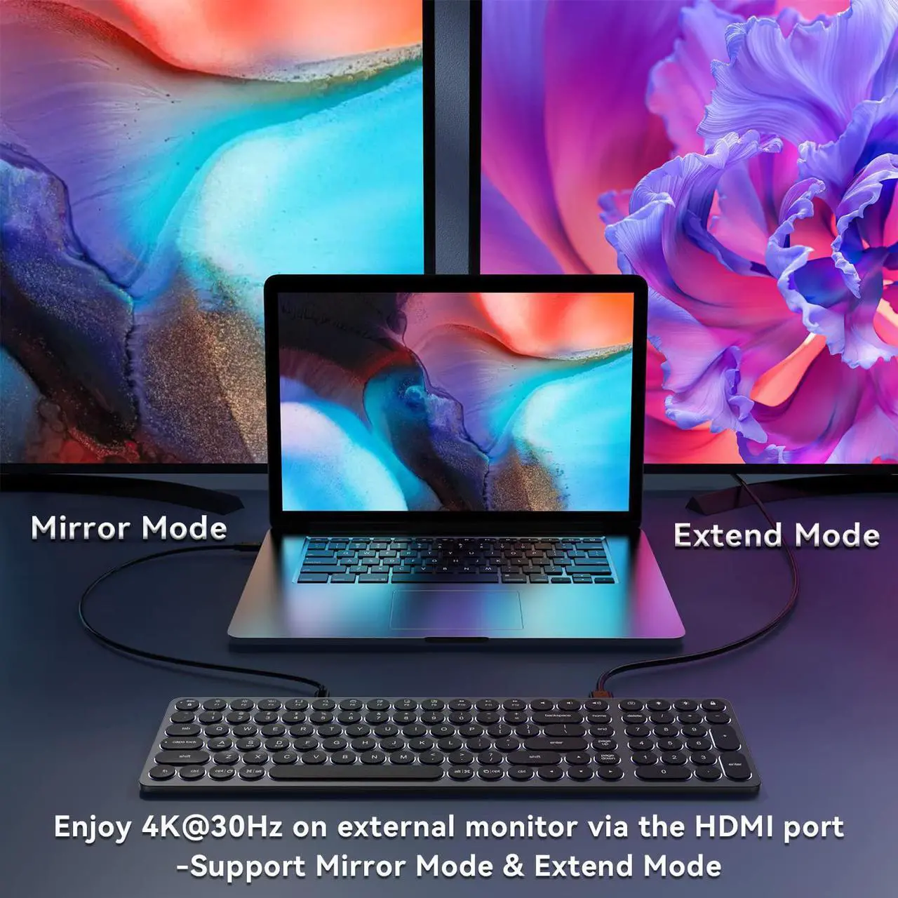 Alt view image 3 of 7 - USB C Hub Wired Keyboard with Number Pad for Mac, 9 in 1 USB C Docking Station with 4K HDMI, 4 USB Ports, 100W PD, SD/TF Cards Reader, Full-Size Aluminum Keyboard for MacBook/MacOS/Windows/Android