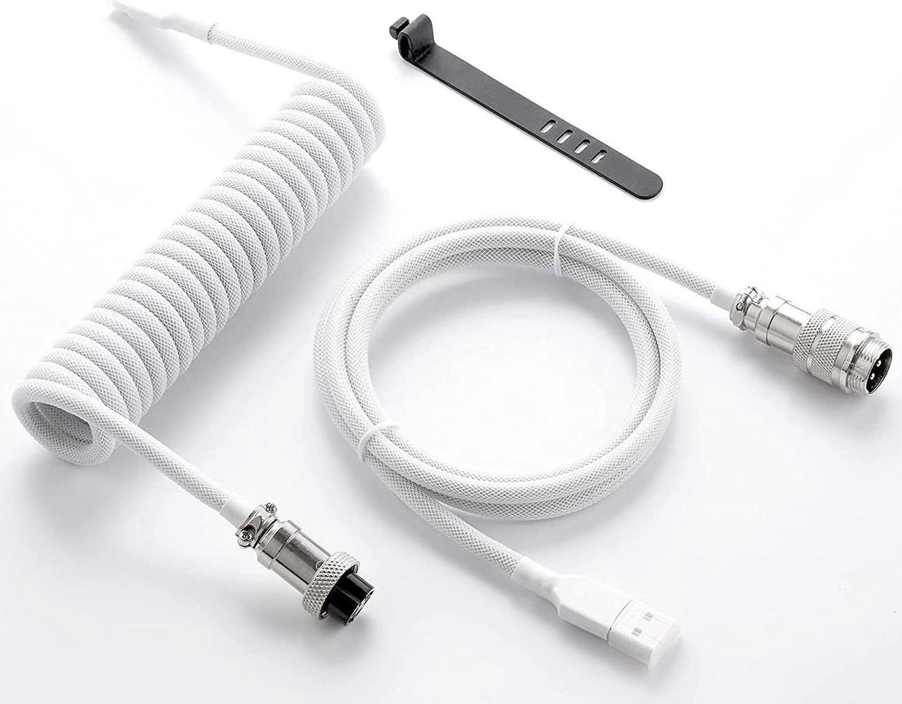 Main image of GunMjo Pro Custom Coiled USB C Cable for Gaming Keyboard, Double-Sleeved Mechanical Keyboard Cable with Detachable Metal Aviator, 1.5M USB-C to USB-A, White Color