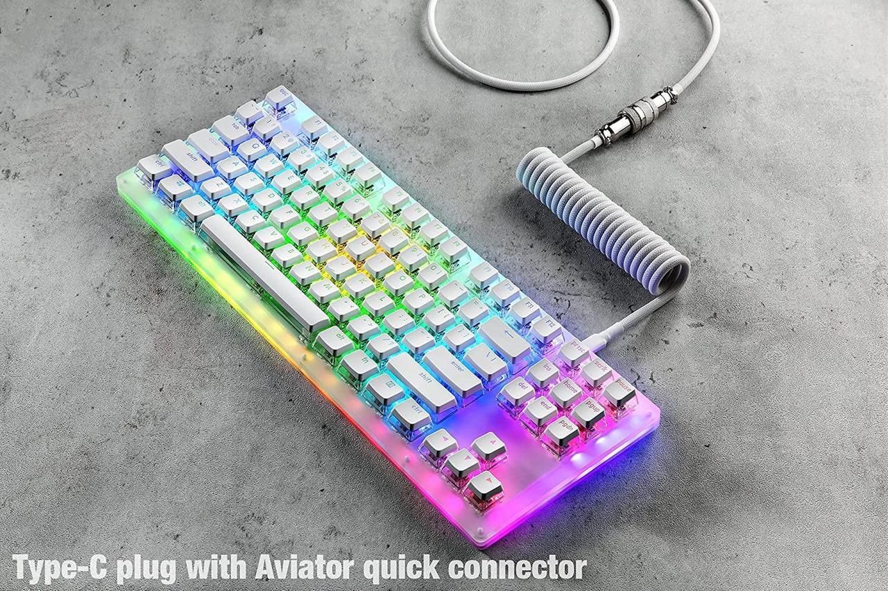 Alt view image 3 of 6 - GunMjo Pro Custom Coiled USB C Cable for Gaming Keyboard, Double-Sleeved Mechanical Keyboard Cable with Detachable Metal Aviator, 1.5M USB-C to USB-A, White Color