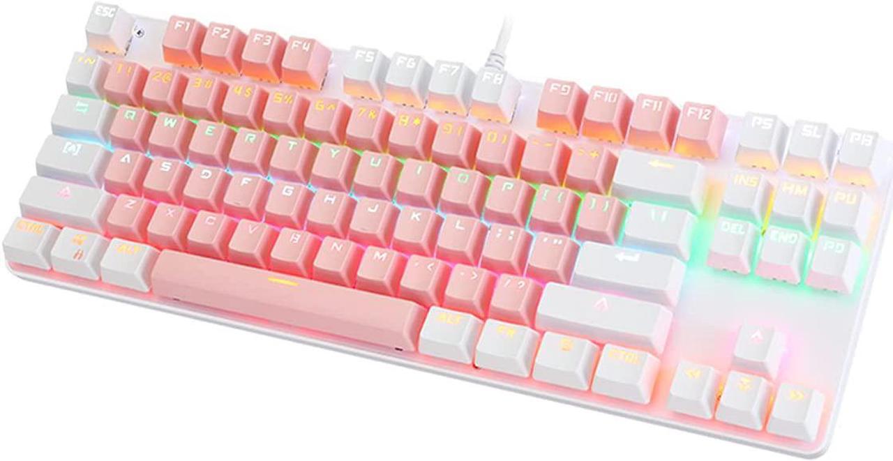 Main image of BAJEAL Mechanical Keyboard,Hot Swap 87 Keys Keyboard,USB Wired Blue Switch Keyboard with Two Color Shine-Through Keycaps,Multi LED Backlit Lighting Gaming Keyboard (Pink White)
