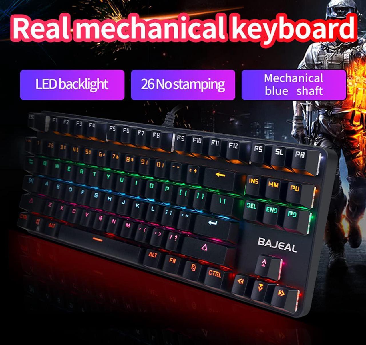 Alt view image 2 of 7 - BAJEAL Mechanical Keyboard,Hot Swap 87 Keys Keyboard,USB Wired Blue Switch Keyboard with Two Color Shine-Through Keycaps,Multi LED Backlit Lighting Gaming Keyboard (Pink White)