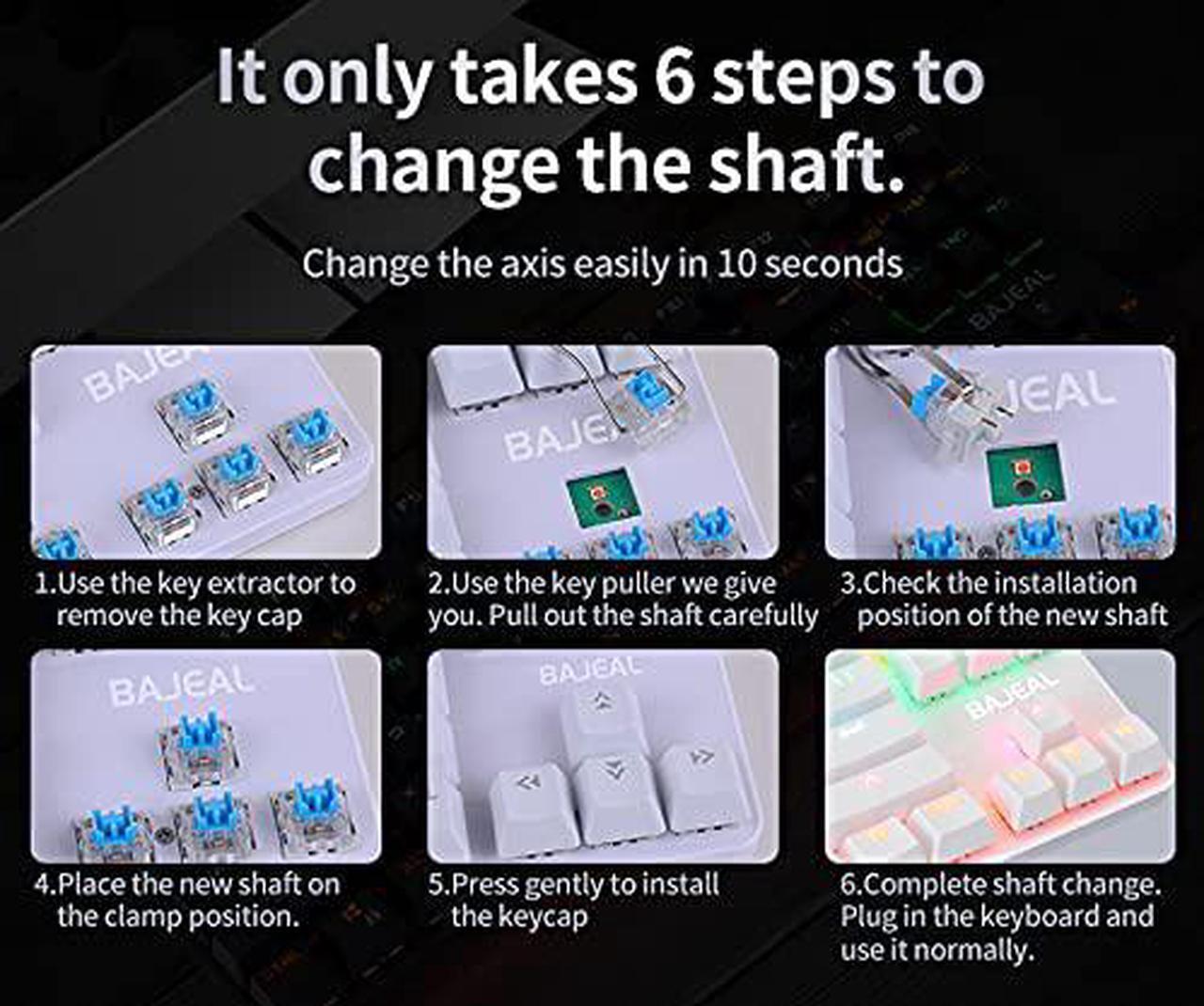 Alt view image 6 of 7 - BAJEAL Mechanical Keyboard,Hot Swap 87 Keys Keyboard,USB Wired Blue Switch Keyboard with Two Color Shine-Through Keycaps,Multi LED Backlit Lighting Gaming Keyboard (Pink White)