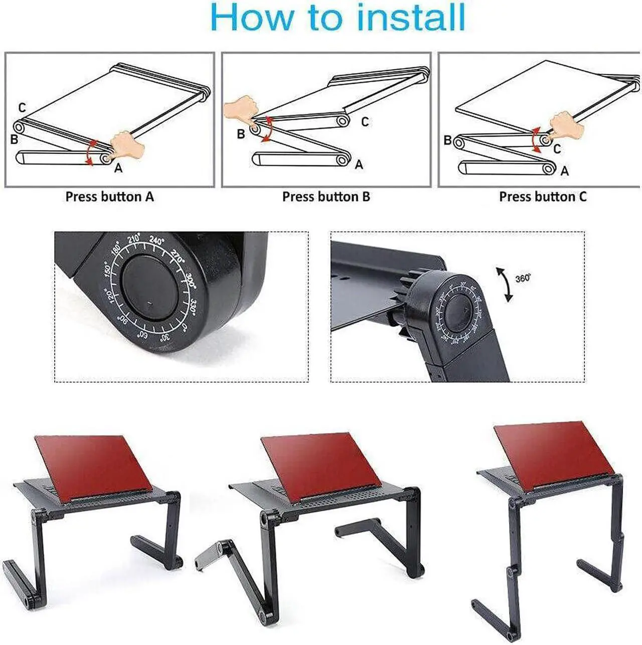 Alt view image 2 of 4 - 360° Adjustable Laptop Notebook PC Desk Table Stand Portable Bed Tray Sofa Couch Lapdesk Coffee Table Laptop Stand Lap Desk Folding Desk Laptop Desk Serving Tray Desk Bed Tray Decorative Tray