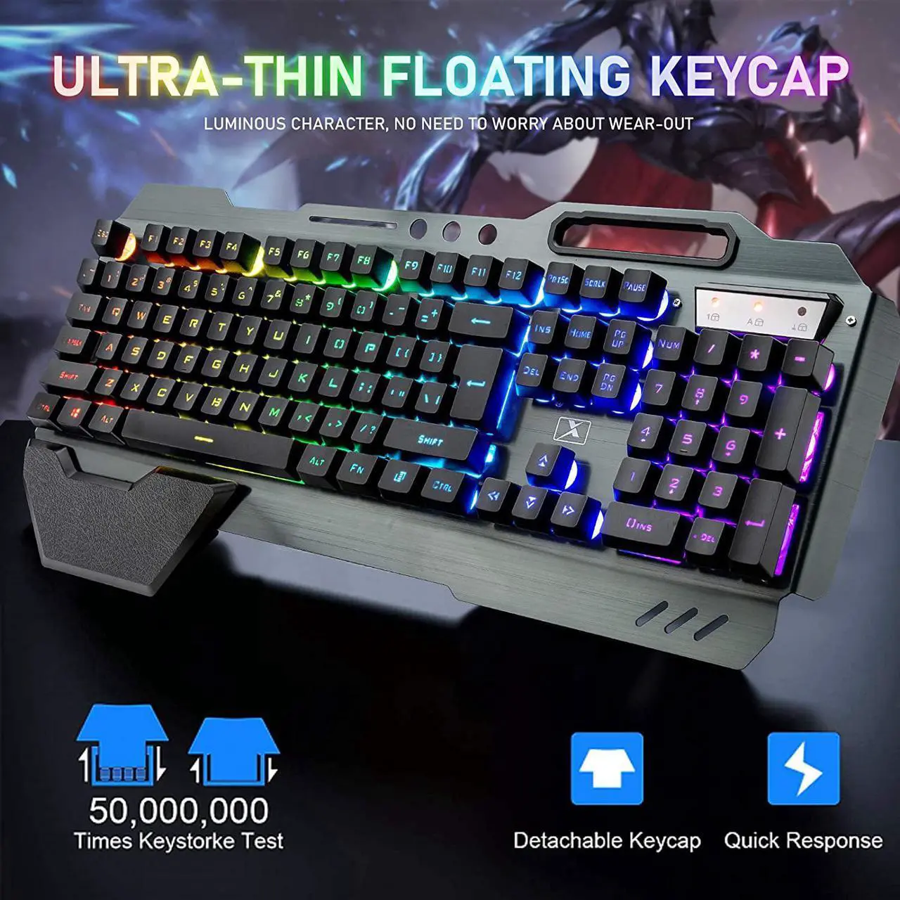 Alt view image 2 of 7 - Wireless Gaming Keyboard and Mouse with Rainbow LED 16RGB Backlit Rechargeable 4800mAh Battery Metal Panel Mechanical Ergonomic Feel Waterproof Dustproof 7 Color Mute Mice for Laptop PC Gamer(Black)