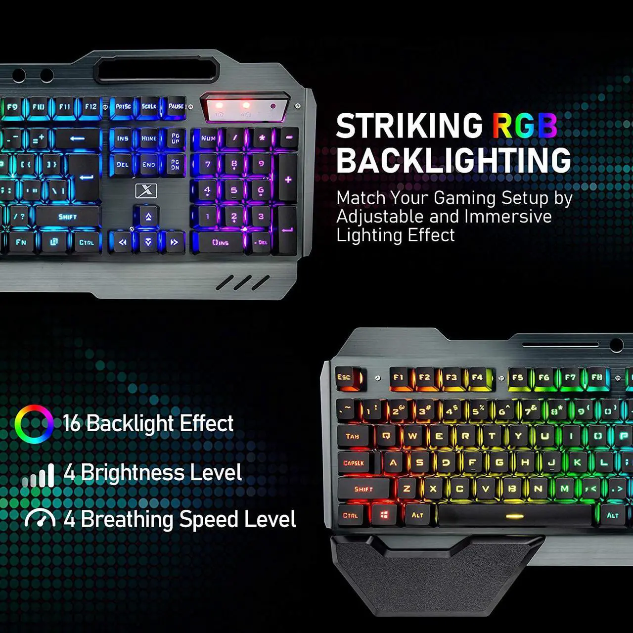 Alt view image 3 of 7 - Wireless Gaming Keyboard and Mouse with Rainbow LED 16RGB Backlit Rechargeable 4800mAh Battery Metal Panel Mechanical Ergonomic Feel Waterproof Dustproof 7 Color Mute Mice for Laptop PC Gamer(Black)