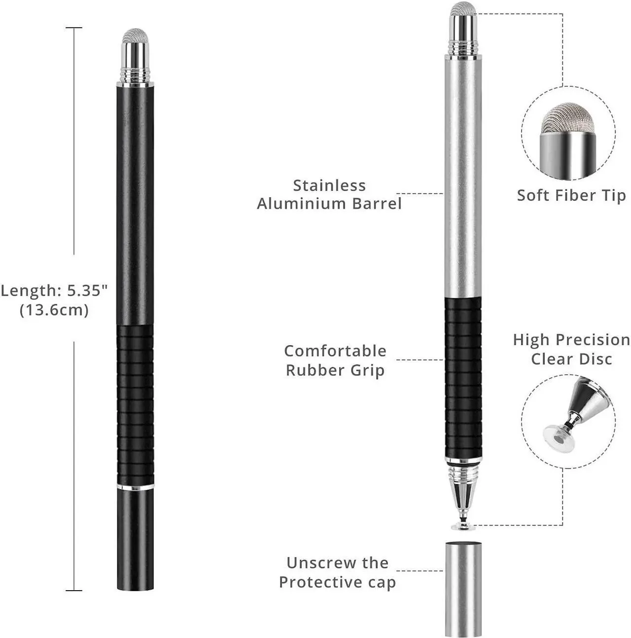 Alt view image 2 of 7 - Stylus (5 Pcs) 2-in-1 Stylus Pen for Touchscreen High Precision and Sensitivity Suitable for iPhone/ipad/Android Tablets Compatible with All Touch Screens White