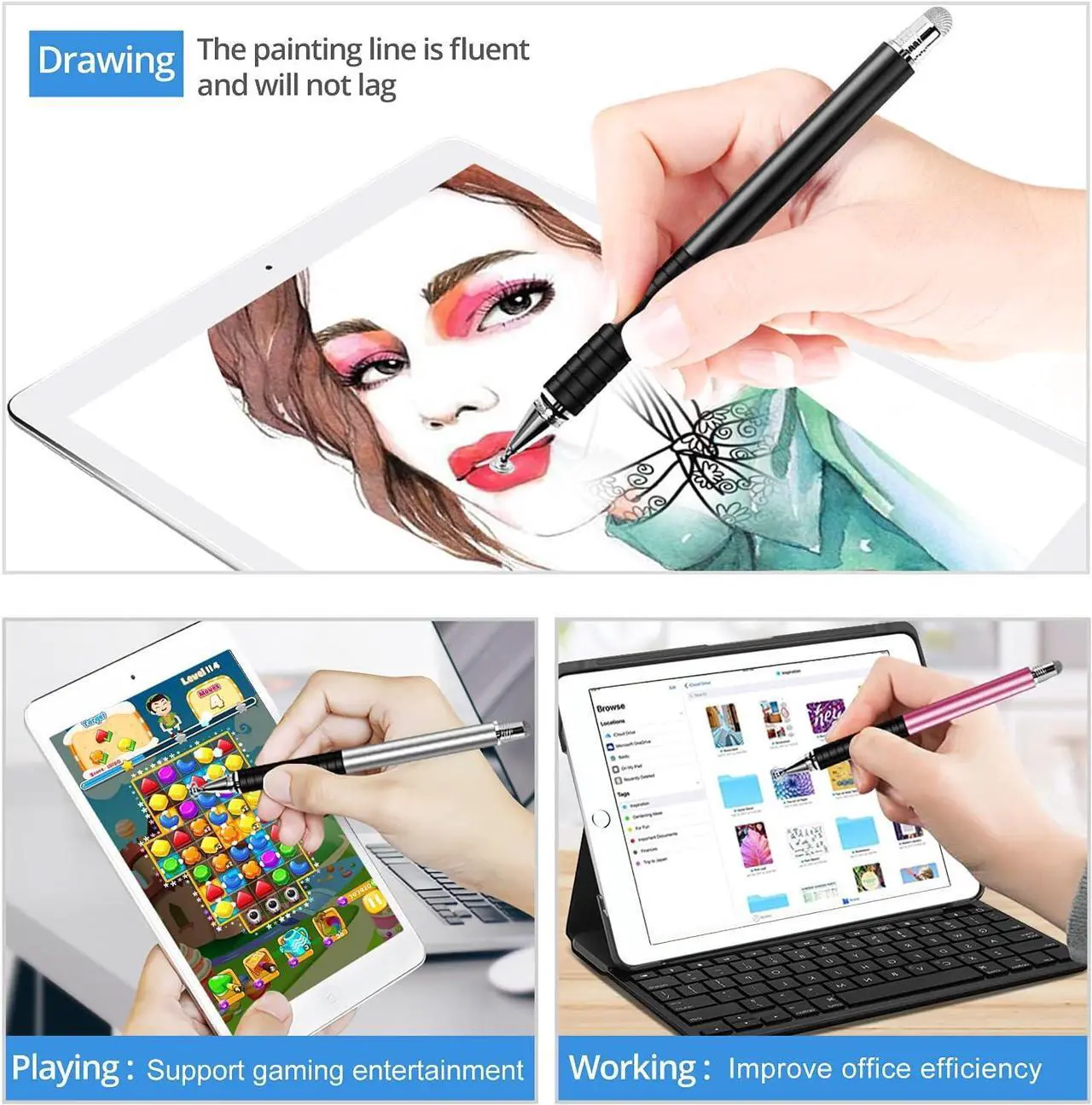 Alt view image 6 of 7 - Stylus (5 Pcs) 2-in-1 Stylus Pen for Touchscreen High Precision and Sensitivity Suitable for iPhone/ipad/Android Tablets Compatible with All Touch Screens White