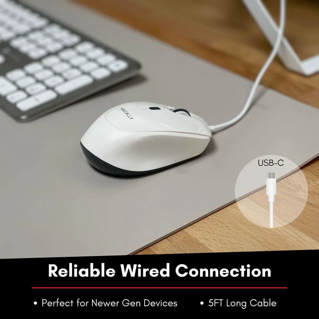Alt view image 3 of 7 - Macally USB C Mouse for Mac - Precise and Comfortable - Wired Type C Mouse for Macbook Pro Air|PC|iOS|Android - Ambidextrous Body, Multiple DPI, and 5ft Cable - Plug and Play Optical Apple Mouse USB C