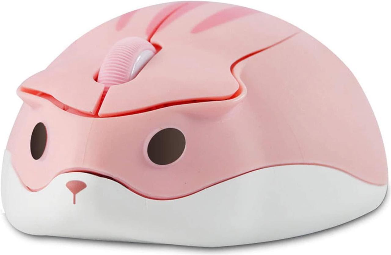 CHUYI Hamster Wireless Silent Mouse, 1200DPI Cute Animal Mouse Portable Travel Optical Cordless Quiet Mice for PC Computer Laptop School Gift (Pink)