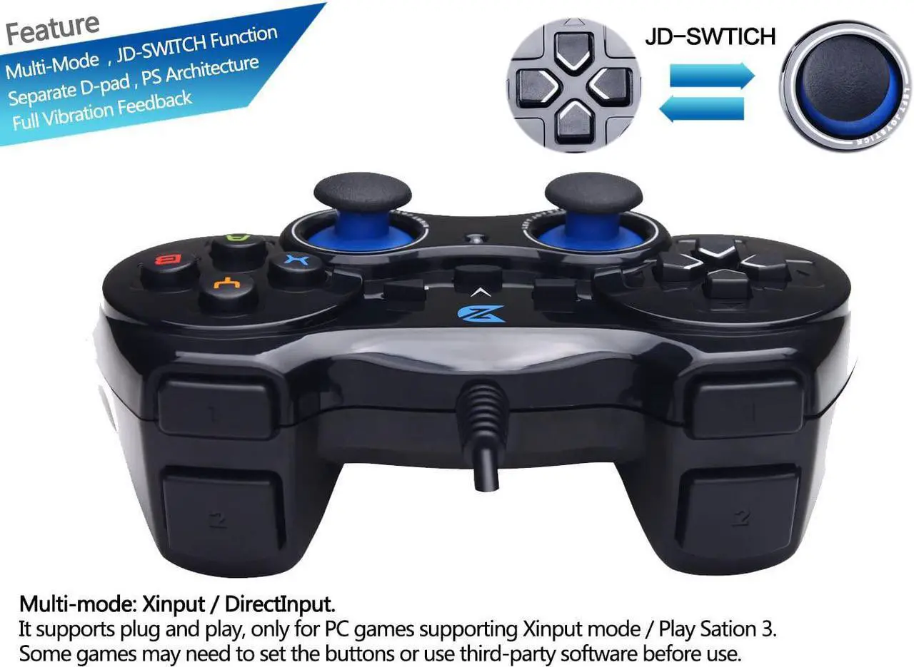 Alt view image 3 of 6 - USB Wired Gaming Controller Gamepad For PC/Laptop Computer(Windows XP/7/8/10/11) & PS3 & Android & Steam - [Black]