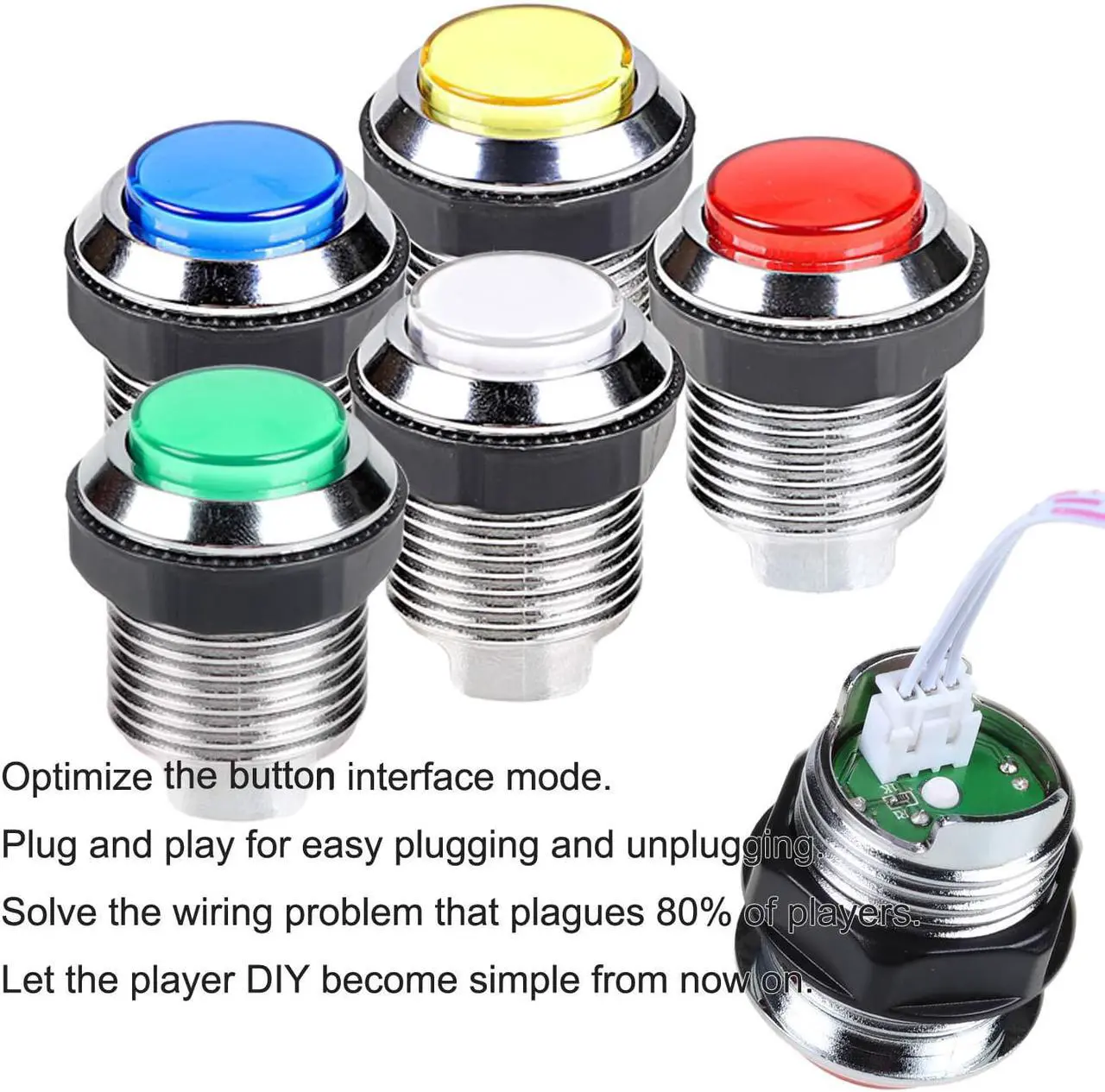 Alt view image 4 of 7 - EG STARTS 2 Player Arcade Contest DIY Kits USB Encoder To PC Joystick + 8 Ways Sticker + Chrome Plating LED Illuminated Push Button 1 & 2 Player Coin Buttons For Arcade Mame Raspberry Pi Games