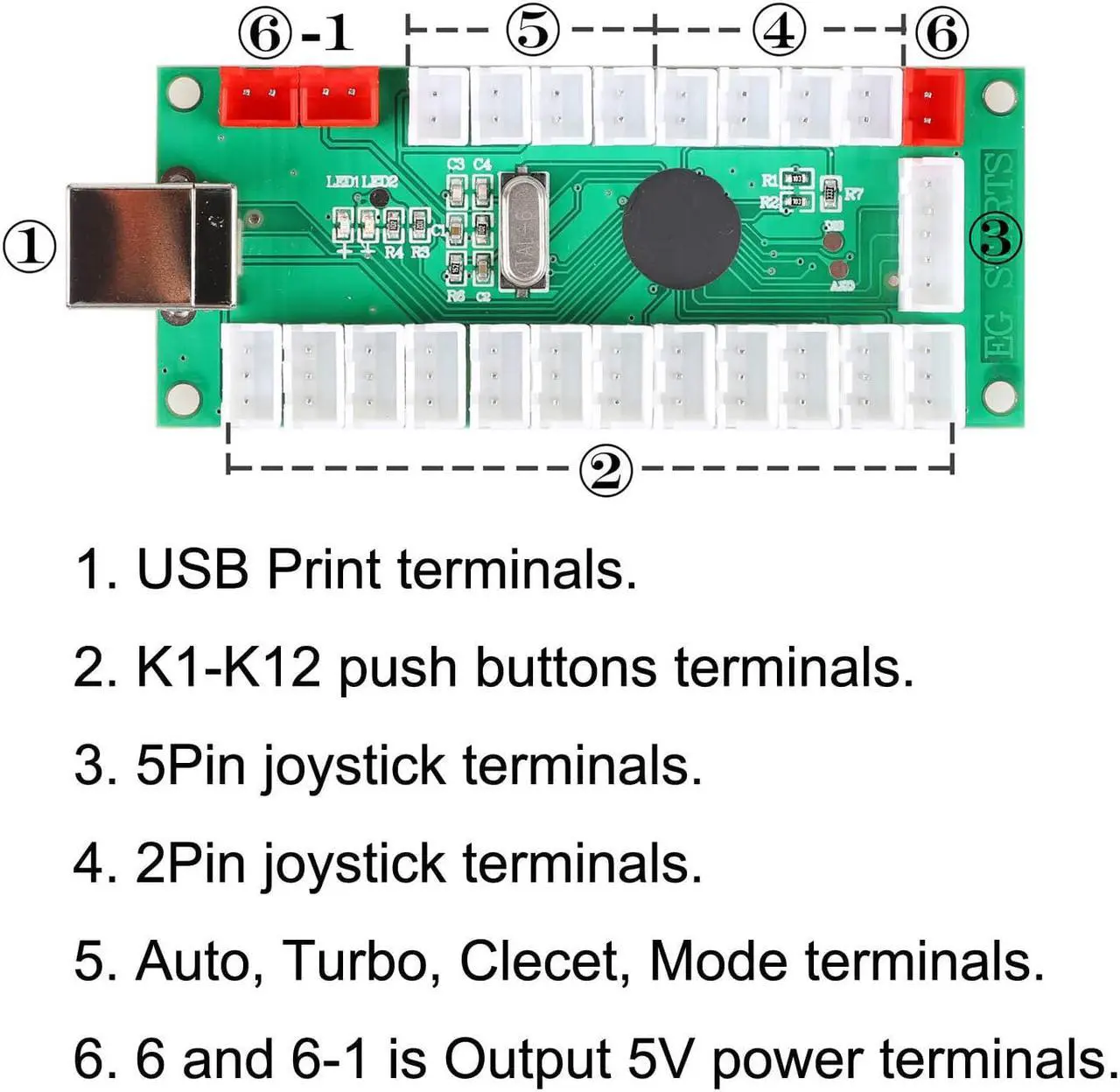 Alt view image 7 of 7 - EG STARTS 2 Player Arcade Contest DIY Kits USB Encoder To PC Joystick + 8 Ways Sticker + Chrome Plating LED Illuminated Push Button 1 & 2 Player Coin Buttons For Arcade Mame Raspberry Pi Games
