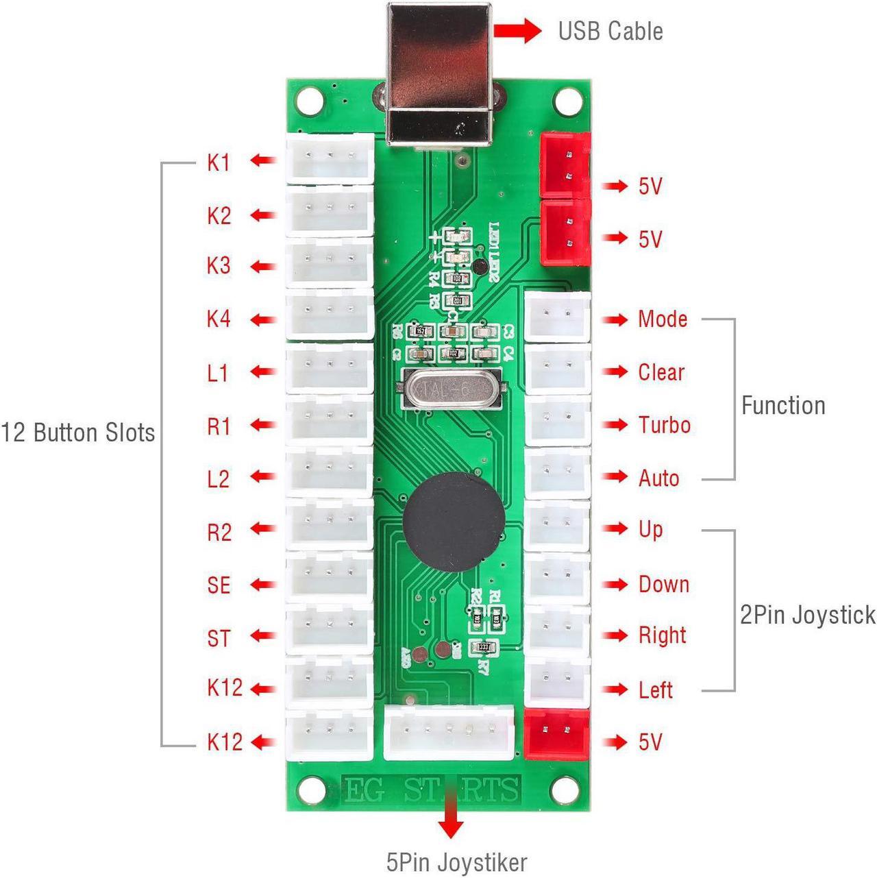 Alt view image 2 of 7 - EG Starts 4 Player Classic DIY Arcade Joystick Kit Parts USB Encoder To PC Controls Games + 4/8 Way Stick + 5V led Illuminated Push Buttons Compatible Video Game Consoles Mame Raspberry Pi & 4 Colors