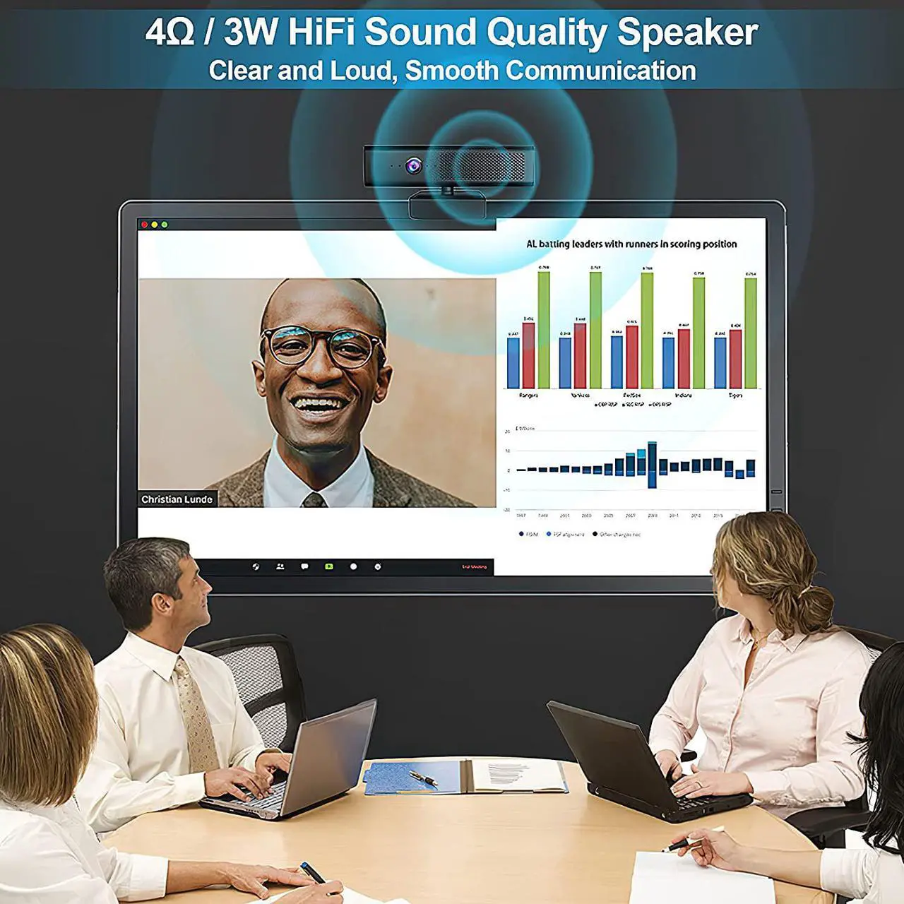 Alt view image 2 of 6 - Conference Webcam with Speaker and 4 Microphones, HD 1080P Video Web Cam with Privacy Cover, Business Web Camera for Desktop PC Computer & Laptop, USB Camera for Zoom Conferencing/Gaming/Streaming
