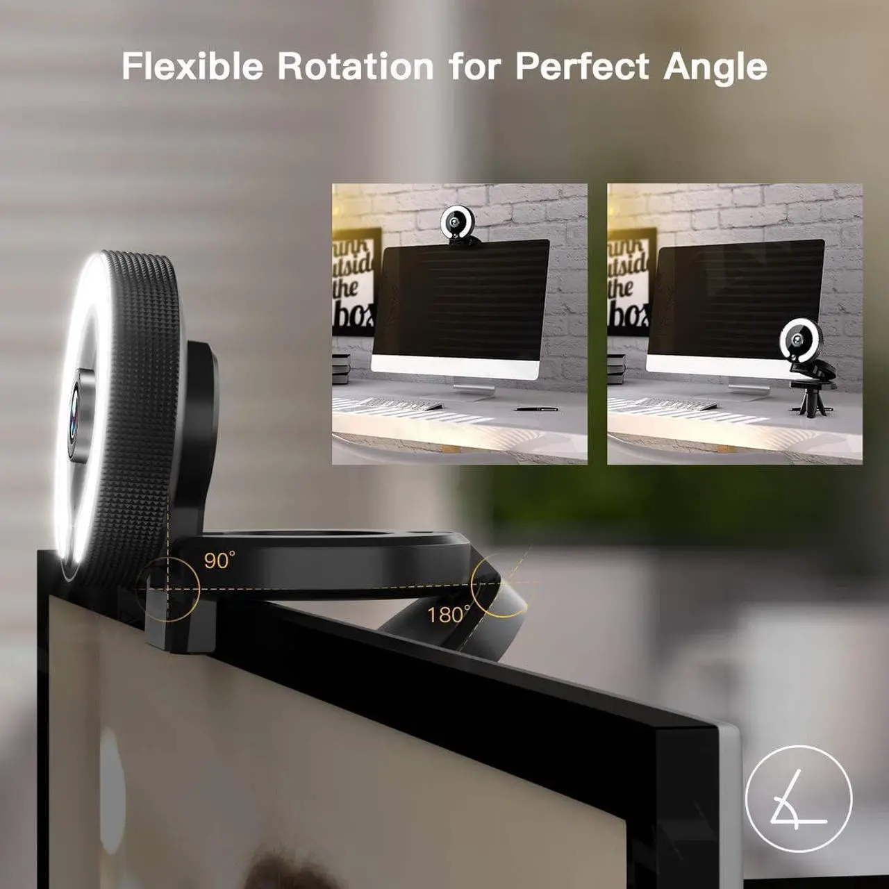 Alt view image 5 of 6 - ZWNAV Webcam with Ring Light, Computer Camera with Microphone, Wide Angle, USB Connection, Face Camera for Video Conferencing, 1080P Streaming Camera for PC Windows Desktop Laptop MAC