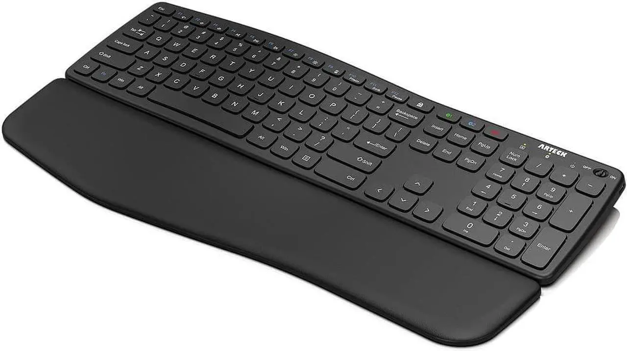 Main image of Arteck Bluetooth Keyboard Universal Wave Ergonomic Keyboard with Palm Rest Multi-Device Full Size Wireless Keyboard for Windows iOS iPad OS Android, Computer Desktop Laptop Surface Tablet Smartphone