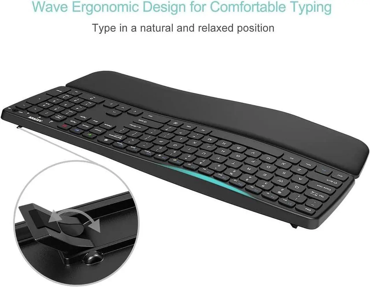 Alt view image 2 of 7 - Arteck Bluetooth Keyboard Universal Wave Ergonomic Keyboard with Palm Rest Multi-Device Full Size Wireless Keyboard for Windows iOS iPad OS Android, Computer Desktop Laptop Surface Tablet Smartphone