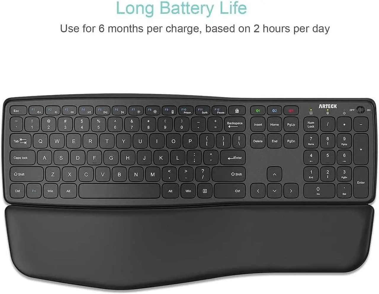 Alt view image 5 of 7 - Arteck Bluetooth Keyboard Universal Wave Ergonomic Keyboard with Palm Rest Multi-Device Full Size Wireless Keyboard for Windows iOS iPad OS Android, Computer Desktop Laptop Surface Tablet Smartphone