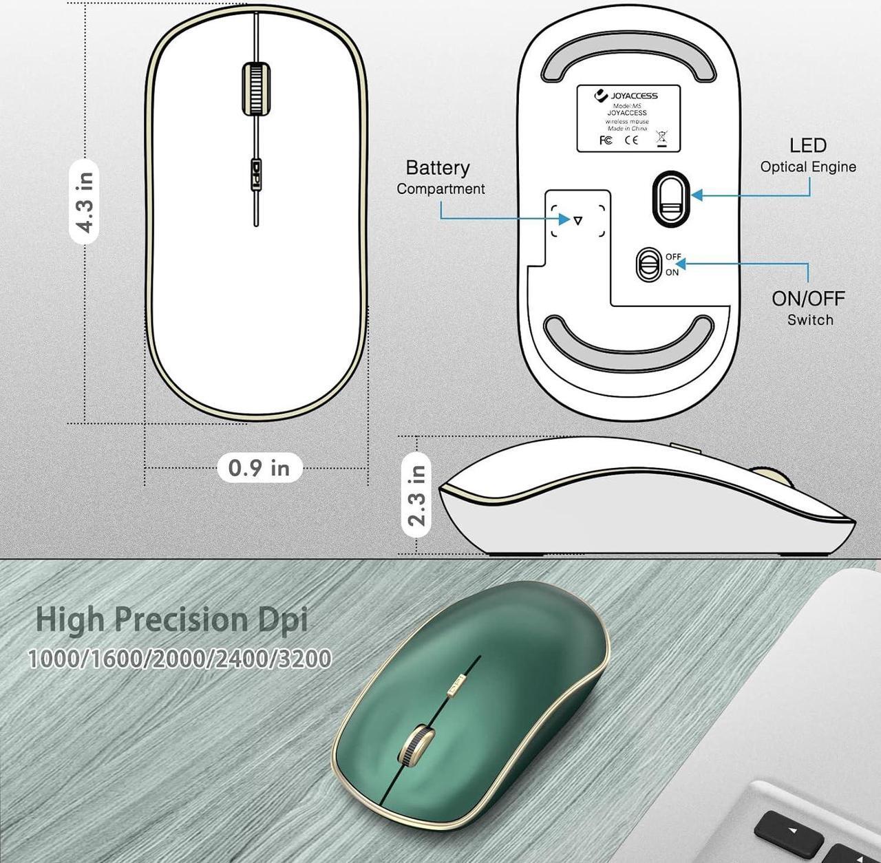 Alt view image 4 of 7 - 2.4G Slim Wireless Silent Mouse Portable Wireless Computer Mouse with 5 Adjustable DPI Levels USB Mice for Desktop Notebook MacBook Chromebook PC (Green)