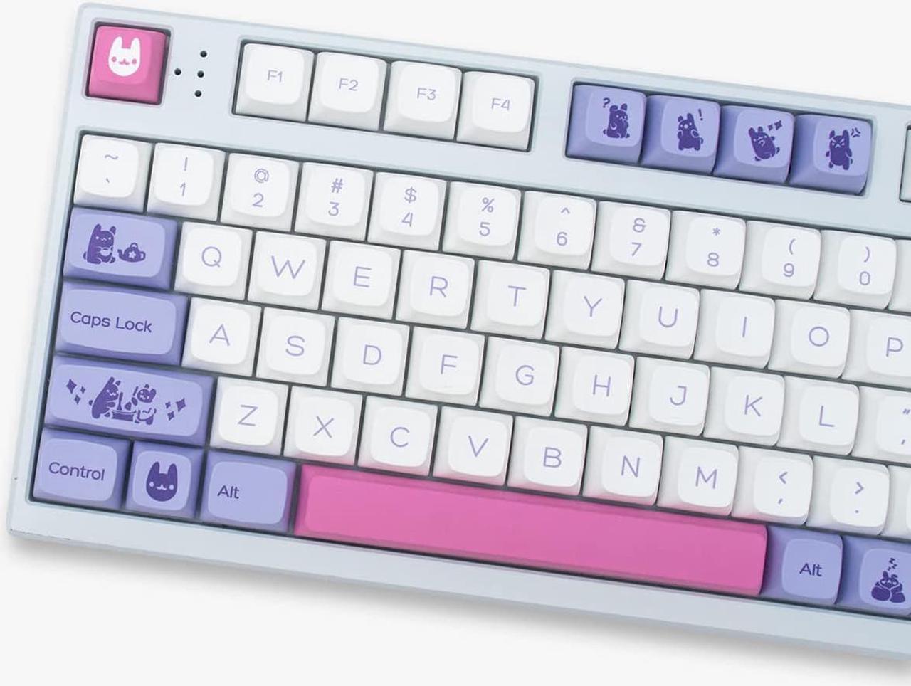 Purple White PBT Keycaps Set 135 Keys XDA Profile Cute Rabbit Keycaps Custom Dye Sublimation Keyboard Keycaps for 60% 65% 70% 75% Cherry MX Gateron Kailh Switches Mechanical Keyboards