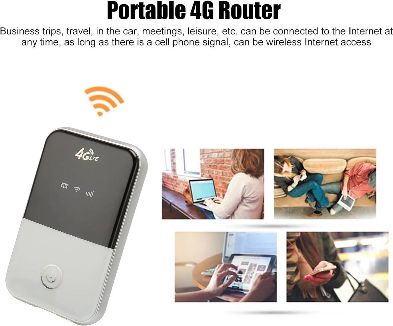 Alt view image 2 of 7 - 4G LTE Mobile WiFi Hotspot, 8 Users Wireless Router with SIM Card Slot, Portable WiFi Router for Outdoor Car Travel Business, USB (Asia Version(B1.B3.B5.B8.B38.B40.B41))