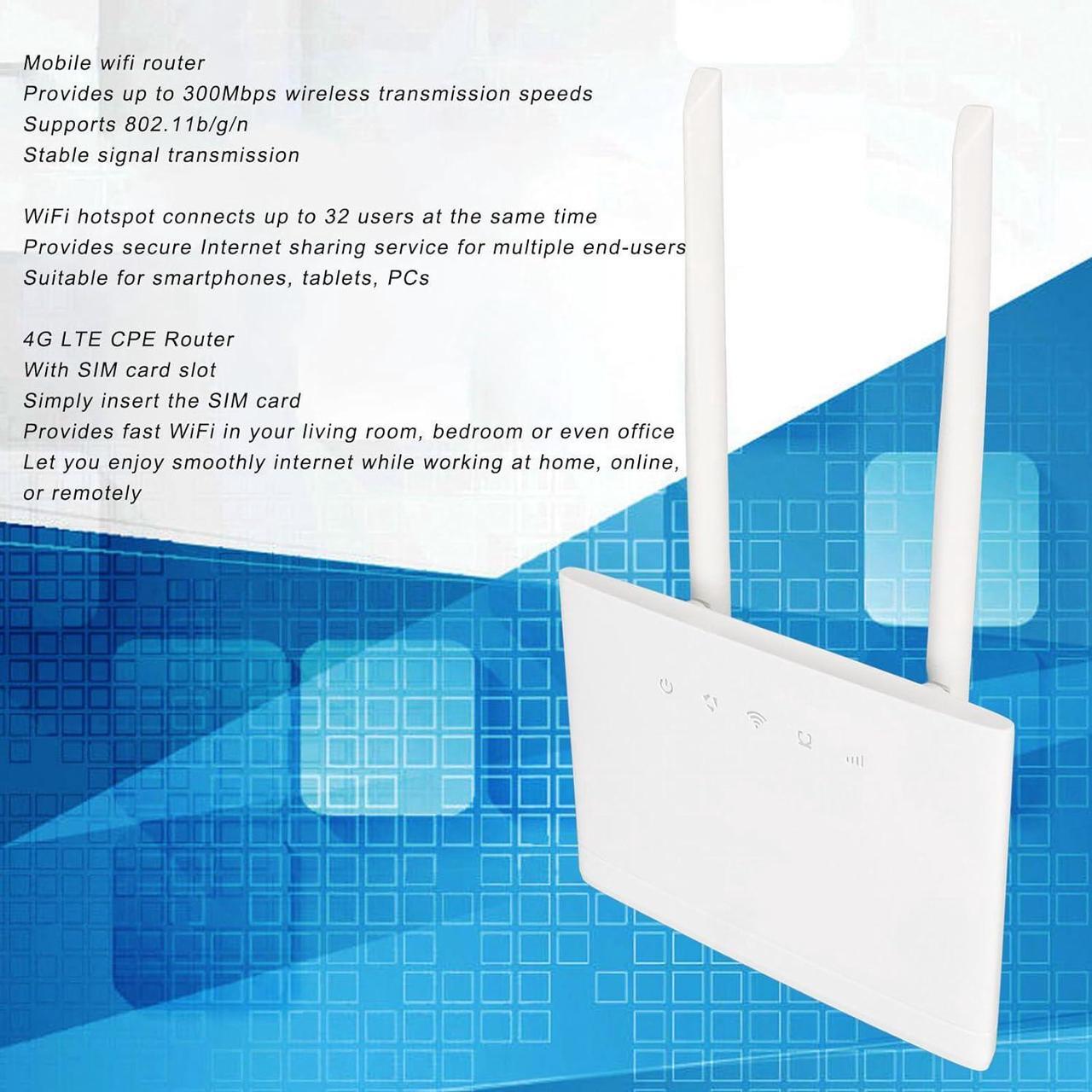Alt view image 2 of 7 - 4G LTE CPE Router with Sim Card Slot, 4G LTE Modem with 2 5dBi Antennas, Unlocked 4G Wireless Router, Support 32 Users (for Europe Asia) (US Plug 100240V)
