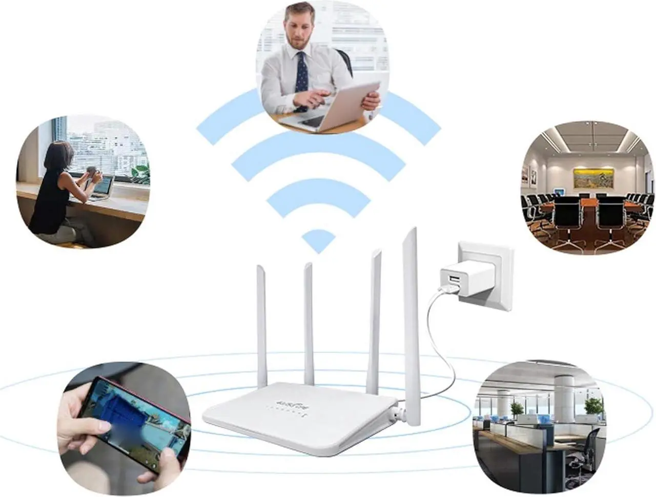 Alt view image 6 of 7 - 4G WiFi Router Wireless Internet Router Devices with 5dBi High Gain Antennas, 300Mbps,up to 20 Users,SIM WiFi dongle for Europe (US Plug)