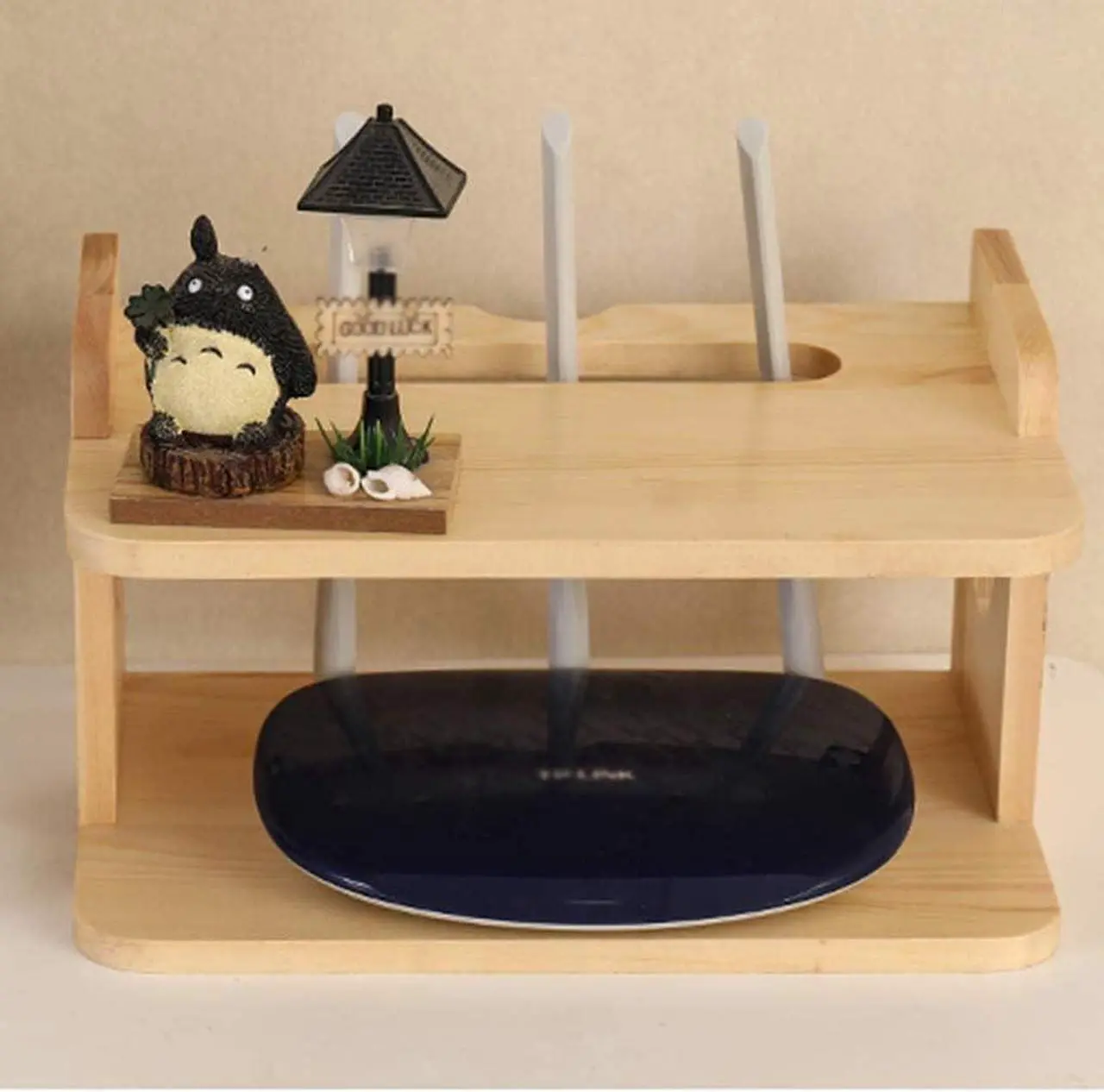 Alt view image 2 of 7 - EXOGUN Wall Mounted Router Storage Box Modem Router Tv DVD Combo Wood Crate Solid Wood Machine Wall-Mounted Wiff Router Storage Box Please Check Shelf Dimensions Before Purchase