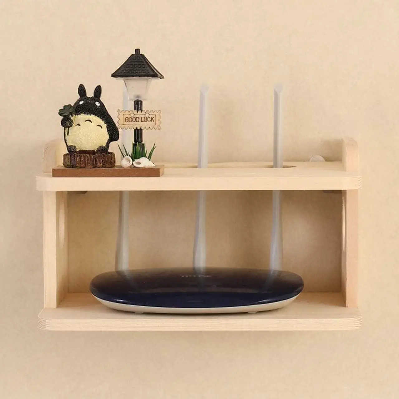 Alt view image 5 of 7 - EXOGUN Wall Mounted Router Storage Box Modem Router Tv DVD Combo Wood Crate Solid Wood Machine Wall-Mounted Wiff Router Storage Box Please Check Shelf Dimensions Before Purchase