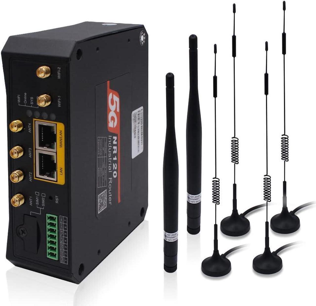 Alt view image 3 of 7 - Industrial 5G Cellular Router with Dual SIM Card Slot, 5G VPN Modem Router with External Detachable Antennas,Gigabit Ethernet, WiFi, RS232/RS485 M2M IoT Integration, Remote Management, Global Version