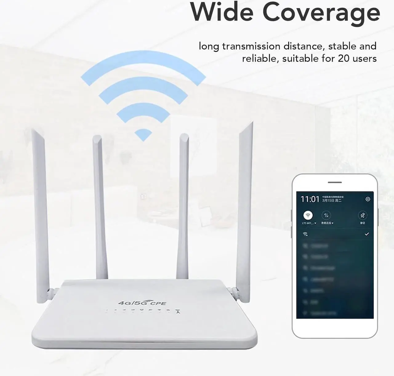 Alt view image 5 of 7 - 4G WiFi Router Wireless Internet Router Devices with 5dBi High Gain Antennas, 300Mbps,up to 20 Users,SIM WiFi dongle for Europe (US Plug)