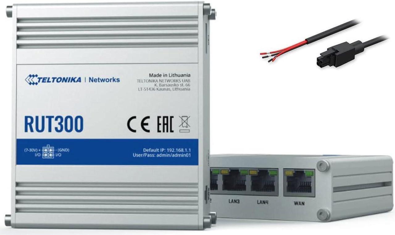 Main image of Teltonika RUT300000100 - RUT300 Industrial Ethernet Router, US Power Supply, 5 RJ45, USB - with DC Power Cable