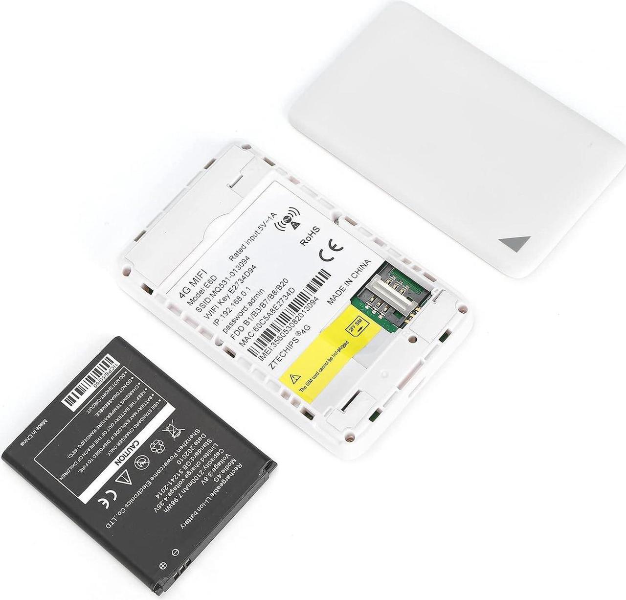 Alt view image 4 of 7 - Portable WiFi 4G Router Mobile Hotspot, 100Mbps LTE CAT4 WiFi Router 2100mAh, Travel Pocket WiFi Hotspot for Asia Europe Africa, Compatible with 32GB SD Card (E6D)