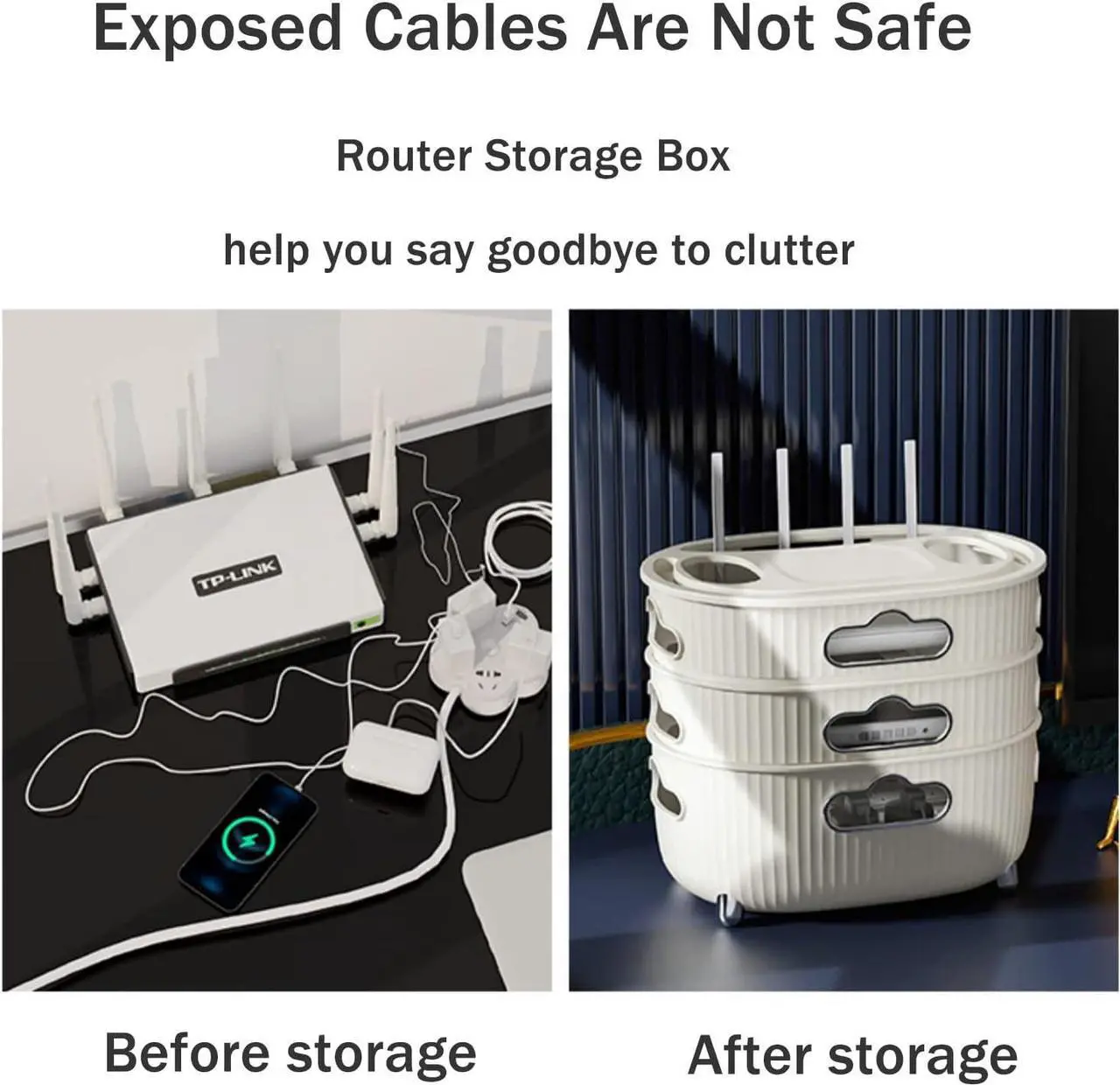 Alt view image 5 of 7 - Wifi Router Shelf Storage BoxFloating TV Shelf Router Storage Box Desktop, Wall-Mounted Router Cable Hider Box, Multi Layer Storage Rack Shelf for Wires, Cable, Routers, TV Set-Top Boxes, Modem, Pow